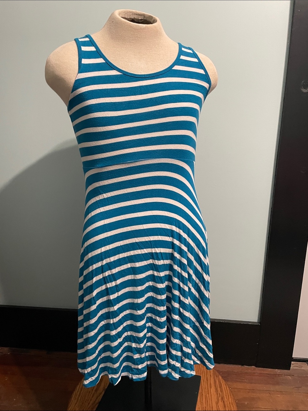 Old Navy Small Swing Striped Turquoise Teal Dress